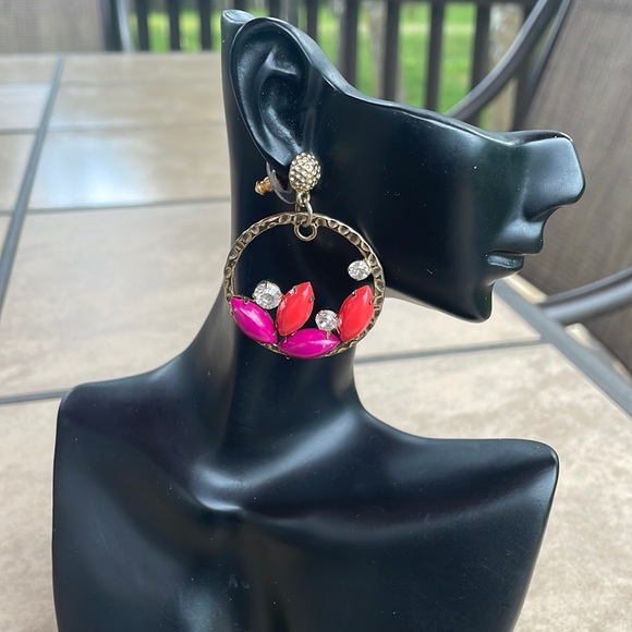 Multi coloured stone drop earrings for pierced ears. Hammered gold top stud - Picture 1 of 3